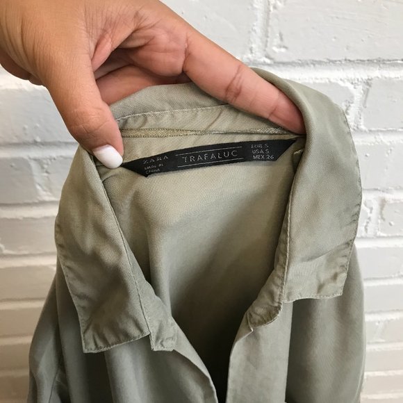 ZARA khaki loose fit boxy button down shirt front patch pocket - Picture 3 of 3